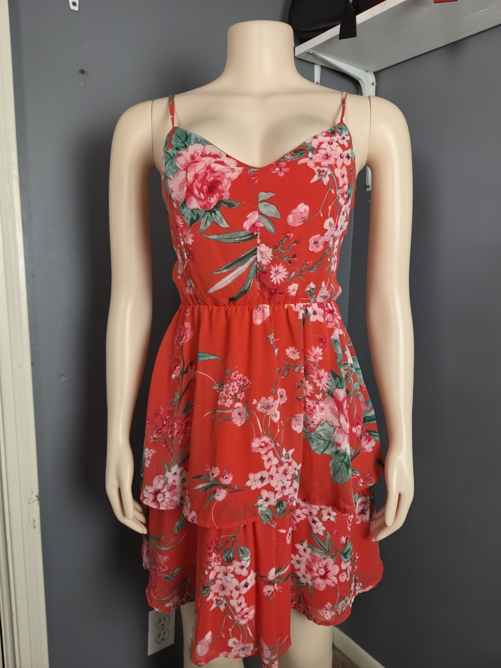 Lily Rose Red Floral Tiered Mini Dress